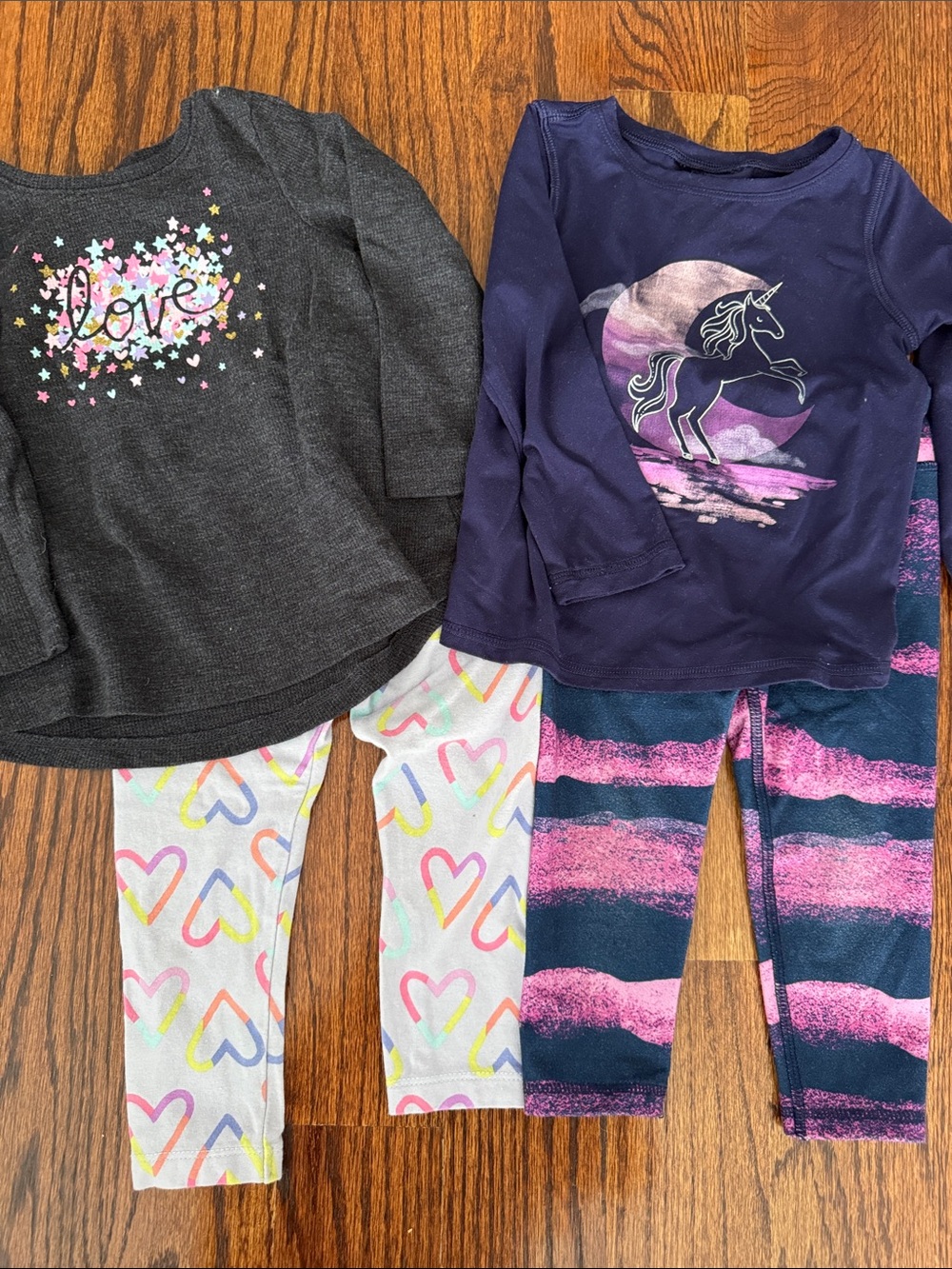 Girls' Long Sleeve athletic Sets - Dark Gray 'Love' Hearts & Purple Unicorn Set